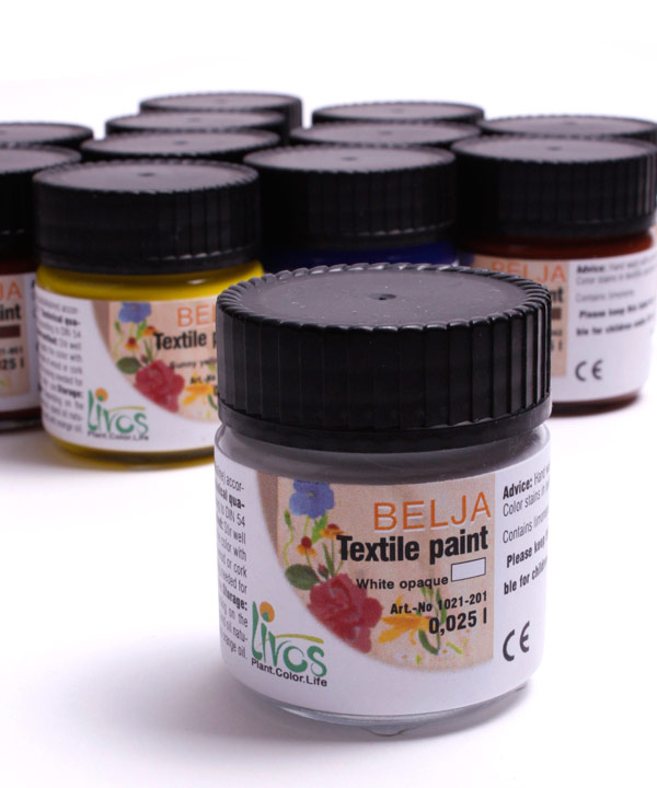Natural textile paint in twelve colours